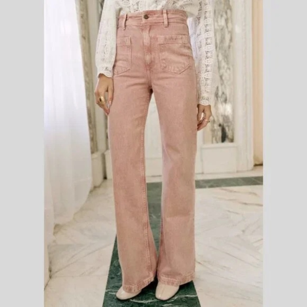 Sezane Pink Wide Leg Flare Jeans